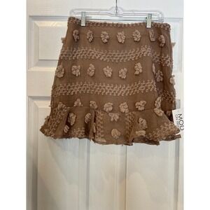 NWT Mod On Trend Mini Skirt Tan 3D Floral Pom Pom Ruffle Whimsical  Cottagecore